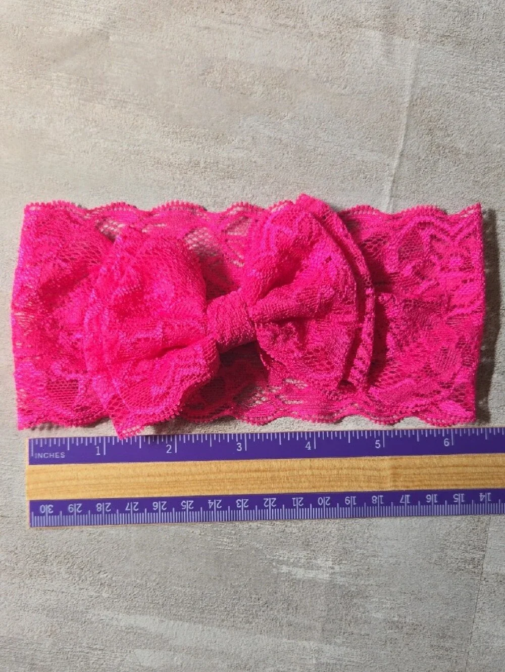 Baby Girl Hot Pink Lace Stretch Bow Headband Floral Toddler Hair Band Accessory